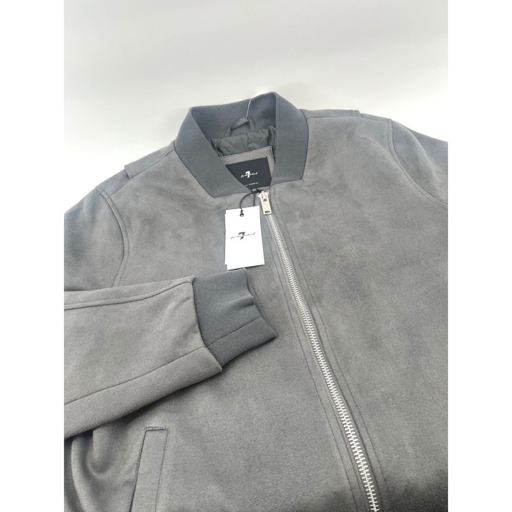 7 For All Mankind Mens Lg Grey Suede Bomber Jacket Full Zip Ivy League Old Money